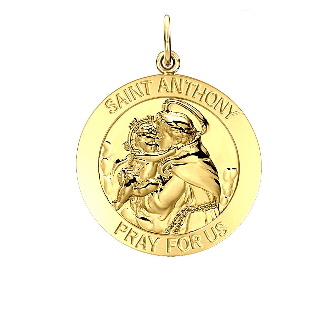 Ladies 14K Yellow Gold Solid Saint Anthony Medal Pendant Necklace, 22mm - US Jewels