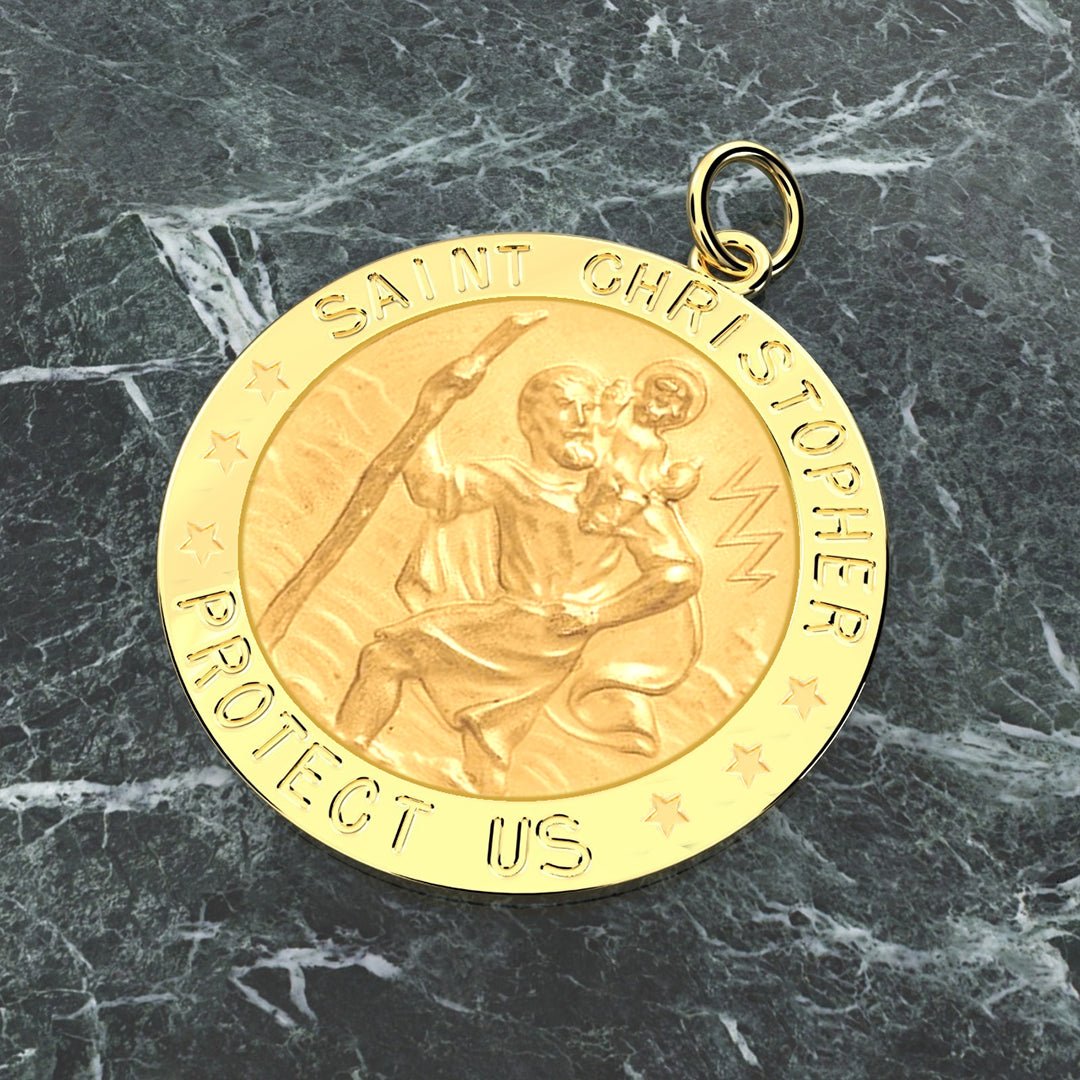 Ladies 14k Yellow Gold St Christopher Round Polished Solid Medal Necklace, 22mm - US Jewels