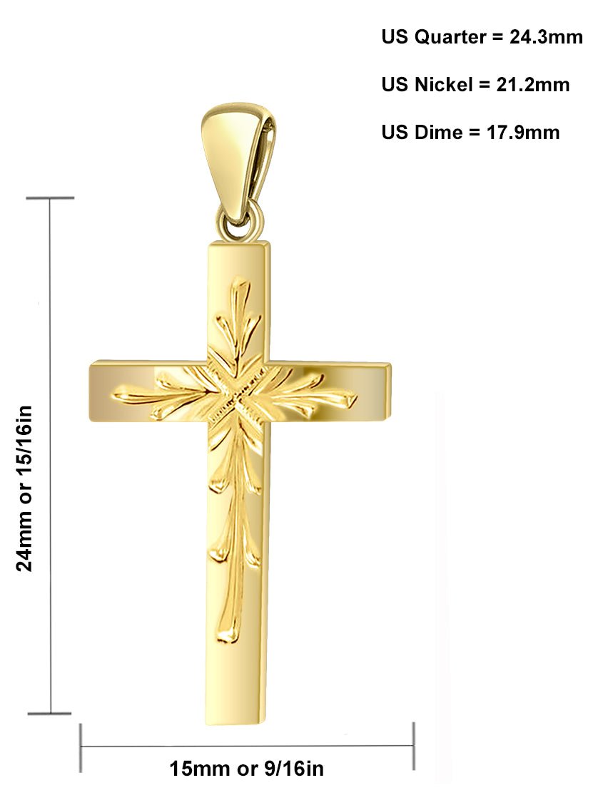 Ladies 14K Yellow or White Gold Christian Cross Pendant Necklace - US Jewels