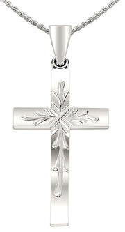 Ladies 14K Yellow or White Gold Christian Cross Pendant Necklace - US Jewels