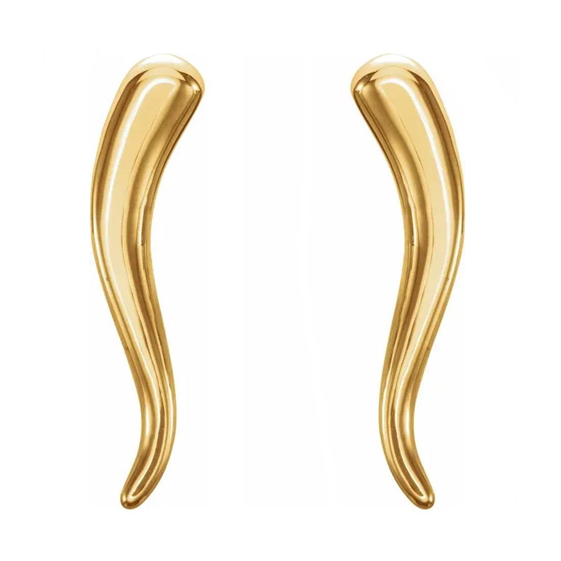 Ladies 14K Yellow or White Gold Italian Horn Cornicello Good Luck Stud Earrings - US Jewels