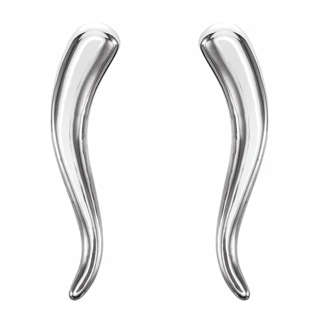 Ladies 14K Yellow or White Gold Italian Horn Cornicello Good Luck Stud Earrings - US Jewels