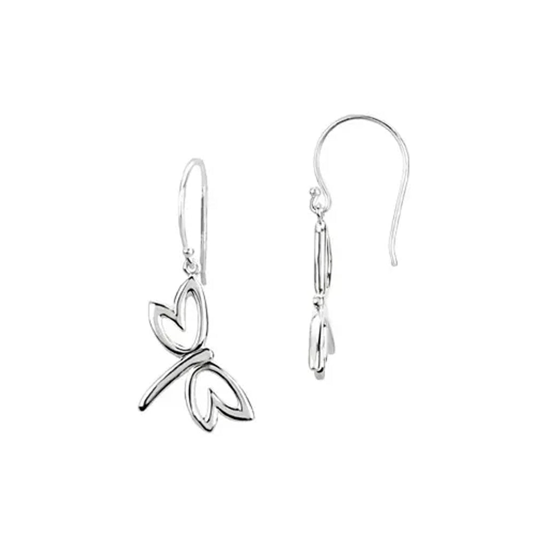 Ladies 14K Yellow or White Gold Petite Dragonfly Dangle Earrings - US Jewels
