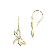 Ladies 14K Yellow or White Gold Petite Dragonfly Dangle Earrings - US Jewels