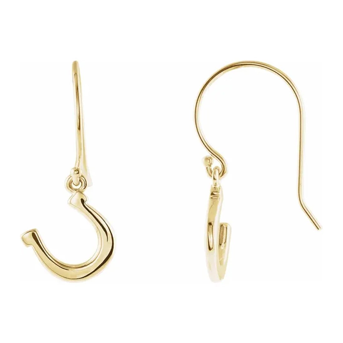 Ladies 14K Yellow or White Gold Petite Horseshoe Dangle Earrings - US Jewels