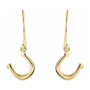 Ladies 14K Yellow or White Gold Petite Horseshoe Dangle Earrings - US Jewels