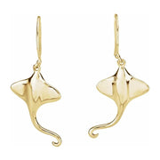 Ladies 14K Yellow or White Gold Stingray Dangle Earrings - US Jewels
