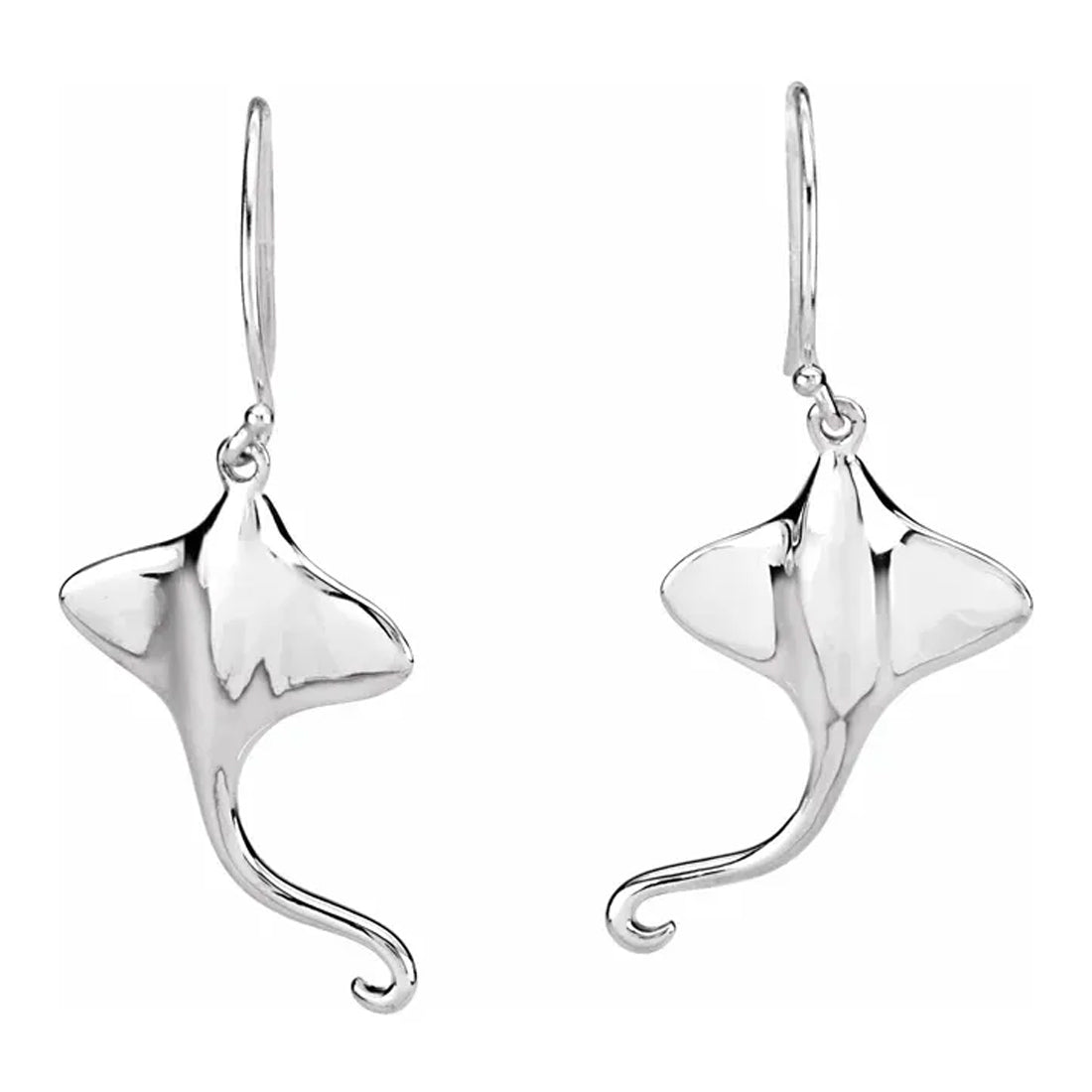 Ladies 14K Yellow or White Gold Stingray Dangle Earrings - US Jewels