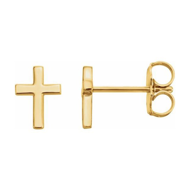 Ladies 14K Yellow, White or Rose Gold Cross Stud Earrings, Available in 2 Different Sizes - US Jewels