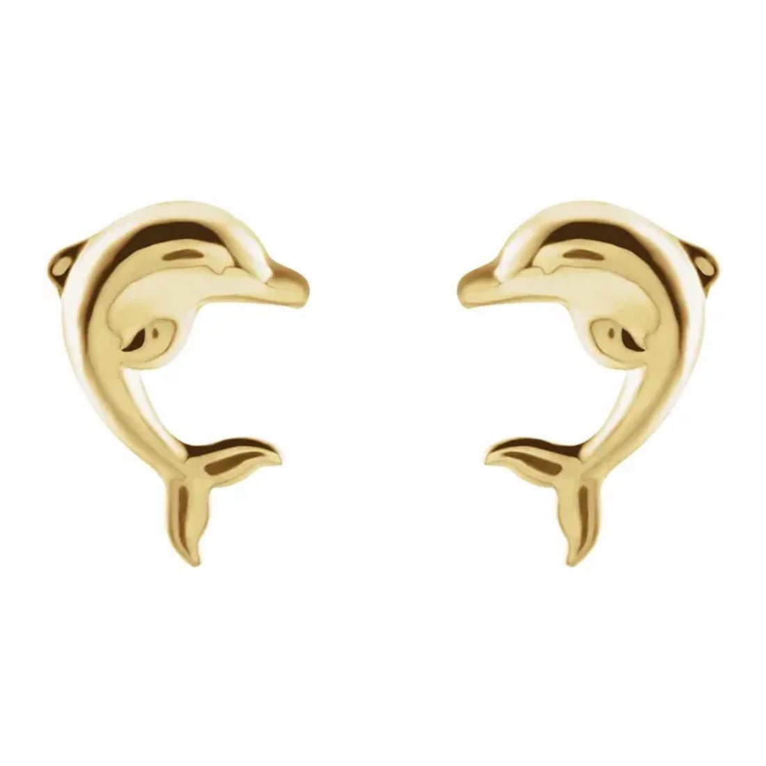 Ladies 14K Yellow, White or Rose Gold Dolphin Stud Earrings, 9.1x6.4mm - US Jewels
