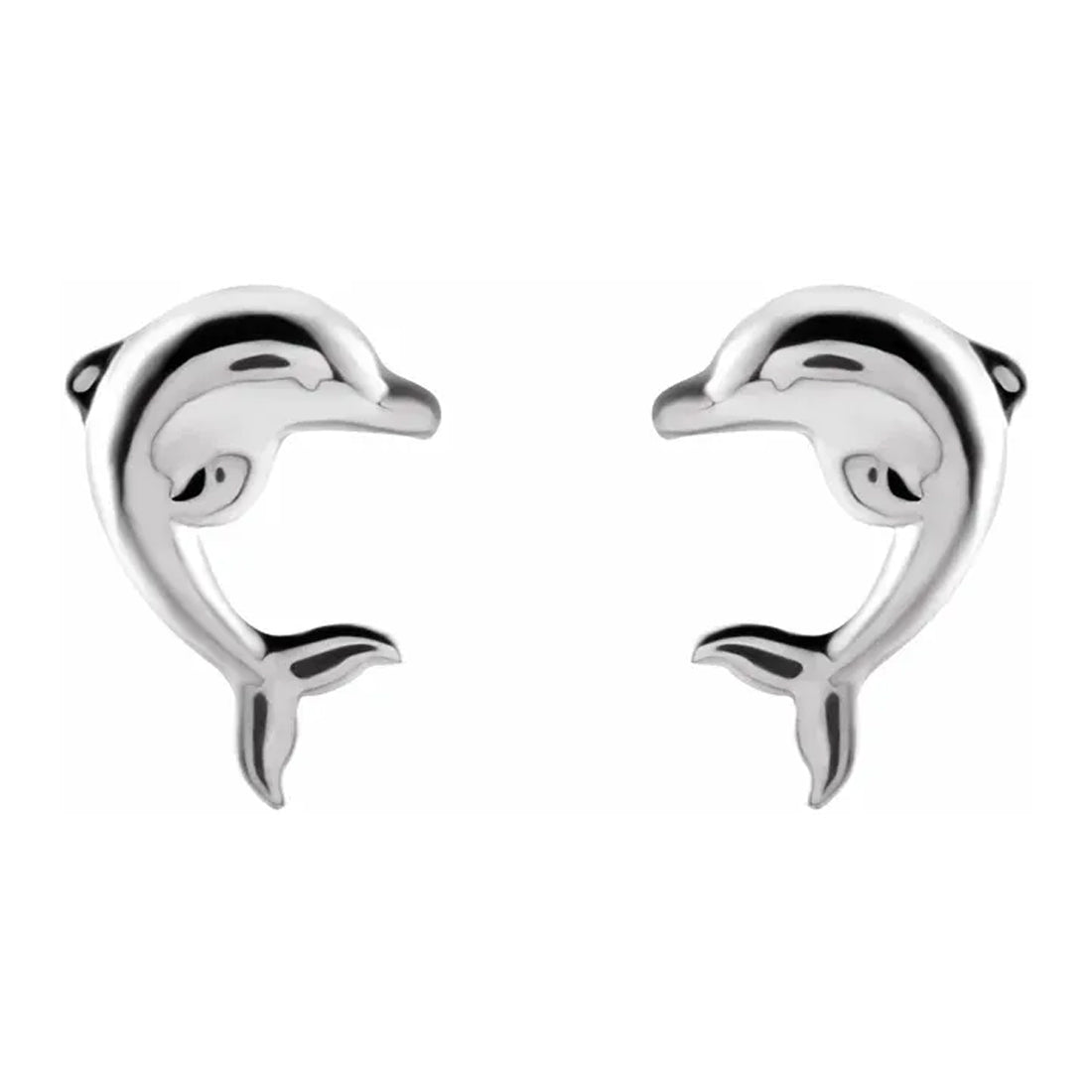 Ladies 14K Yellow, White or Rose Gold Dolphin Stud Earrings, 9.1x6.4mm - US Jewels