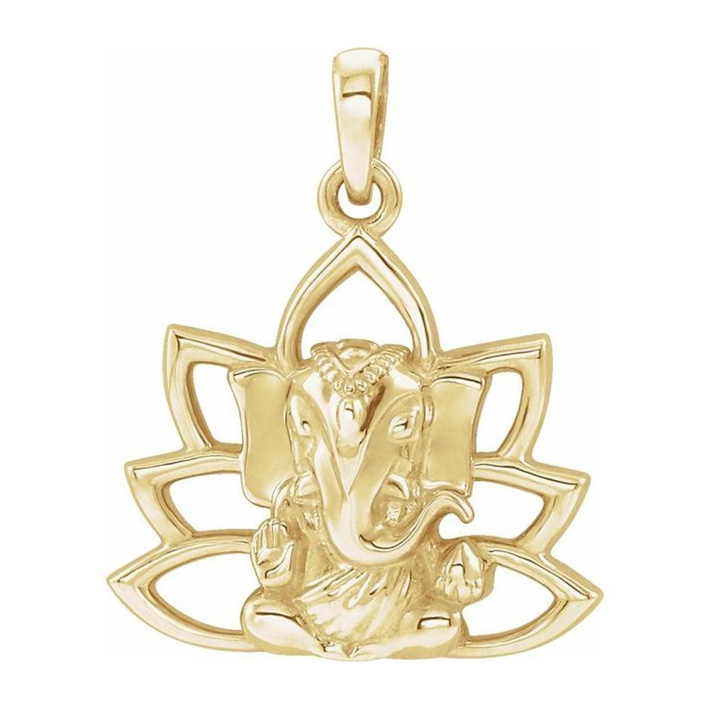 Ladies 14K Yellow, White, or Rose Gold Ganesha Pendant - US Jewels