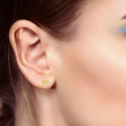 Ladies 14K Yellow, White or Rose Gold Heart & Cross Stud Earrings - US Jewels