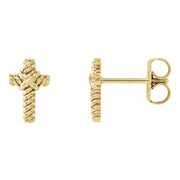 Ladies 14K Yellow, White or Rose Gold Rope Cross Stud Earrings - US Jewels