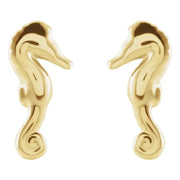 Ladies 14K Yellow, White or Rose Gold Seahorse Stud Earrings - US Jewels