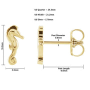 Ladies 14K Yellow, White or Rose Gold Seahorse Stud Earrings - US Jewels