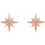 Ladies 14K Yellow, White or Rose Gold Star Stud Earrings - US Jewels