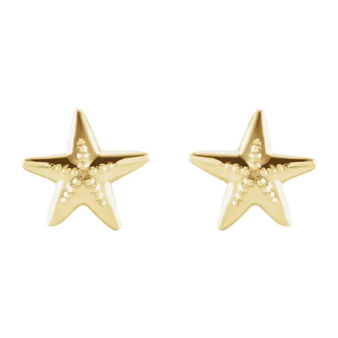Ladies 14K Yellow, White or Rose Gold Starfish Stud Earrings, 6.7x6.6mm - US Jewels
