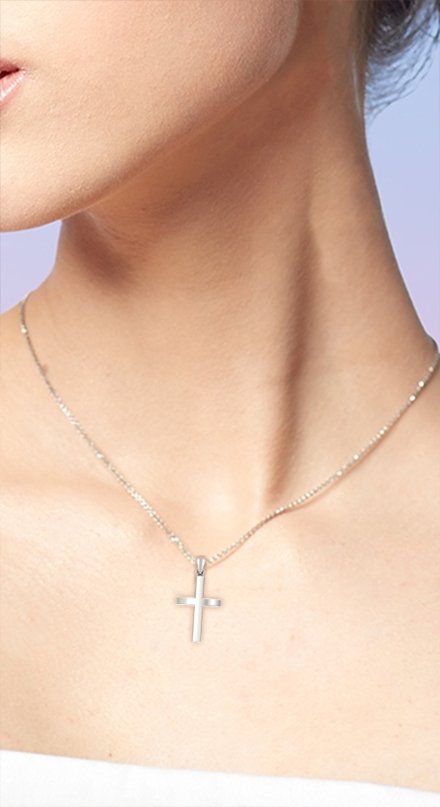 Ladies 1in Solid 925 Sterling Silver Cross Pendant Necklace - US Jewels