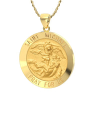 Ladies 3/4in 14k Yellow Gold Round St Saint Michael Hollow Medal Pendant Necklace, 18mm - US Jewels