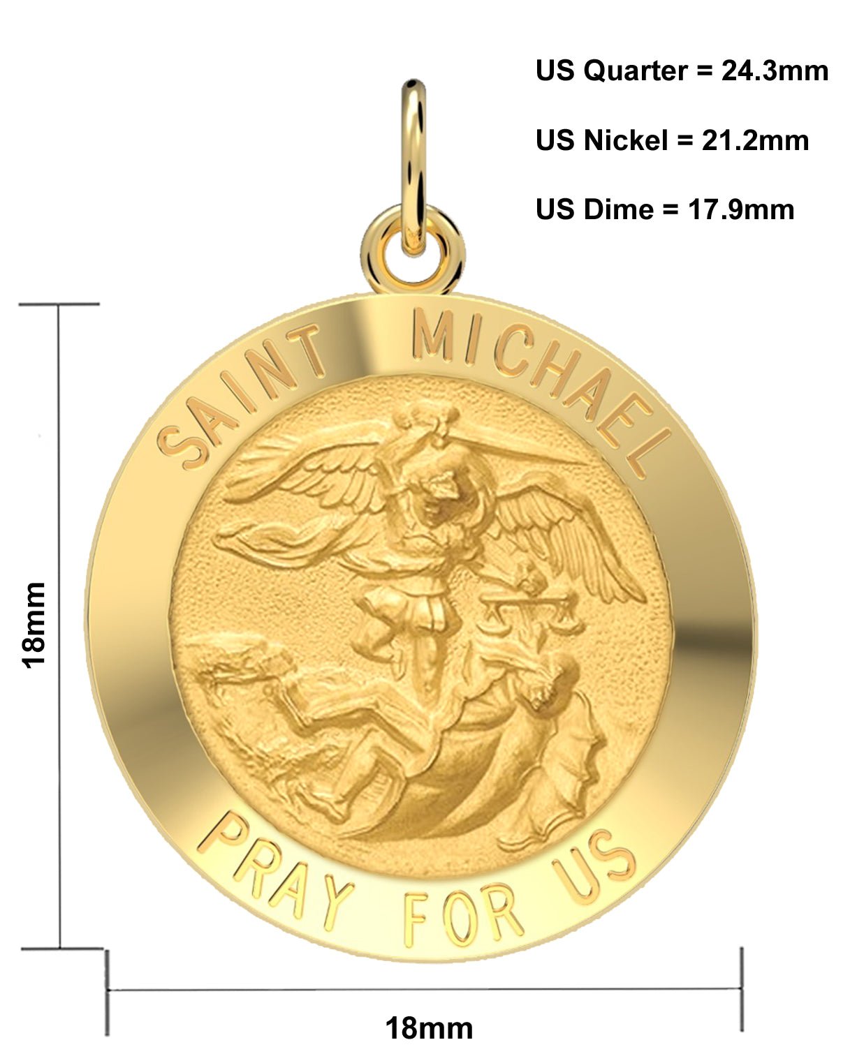 Ladies 3/4in 14k Yellow Gold Round St Saint Michael Solid Medal Pendant Necklace, 18mm - US Jewels