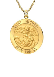Ladies 3/4in 14k Yellow Gold Round St Saint Michael Solid Medal Pendant Necklace, 18mm - US Jewels