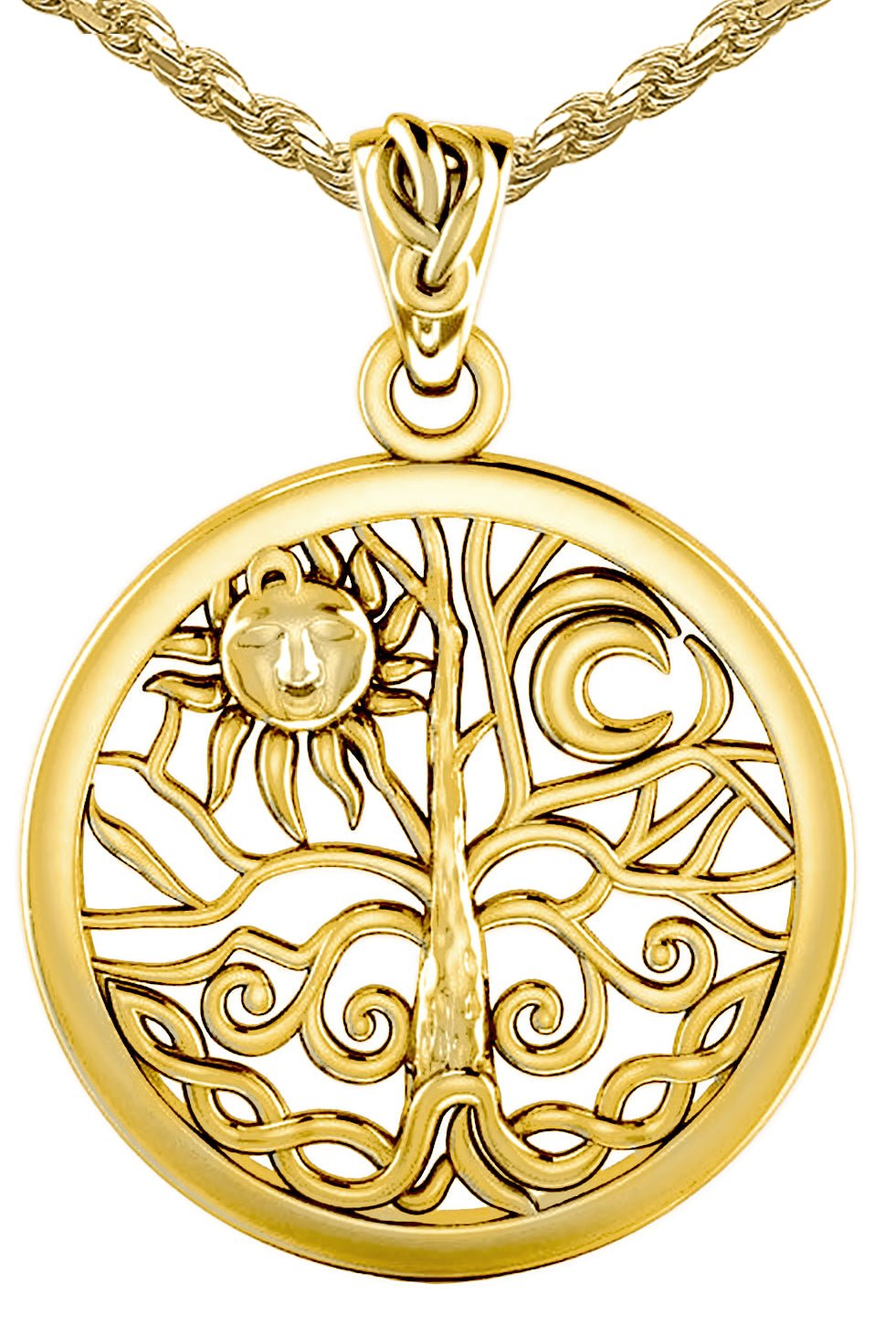 Ladies 5/8in 10k Yellow Gold Tree of Life Pendant Necklace - US Jewels