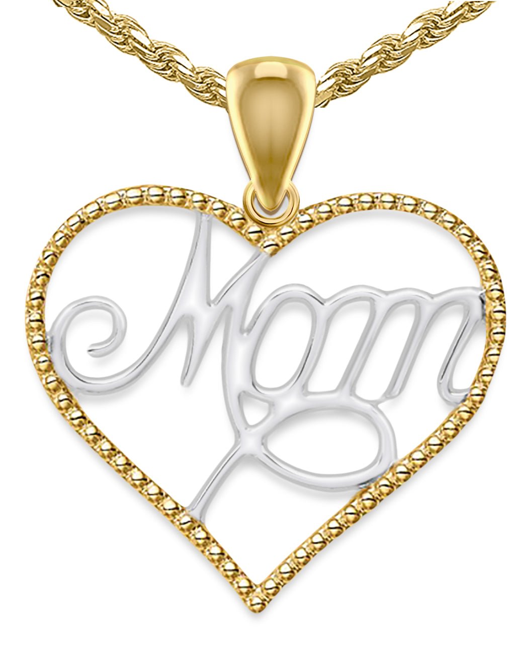 Ladies 5/8in 14k Yellow Gold Mom in Heart Pendant Necklace - US Jewels