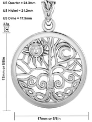 Ladies 925 Sterling Silver 17mm Tree of Life Pendant Necklace - US Jewels