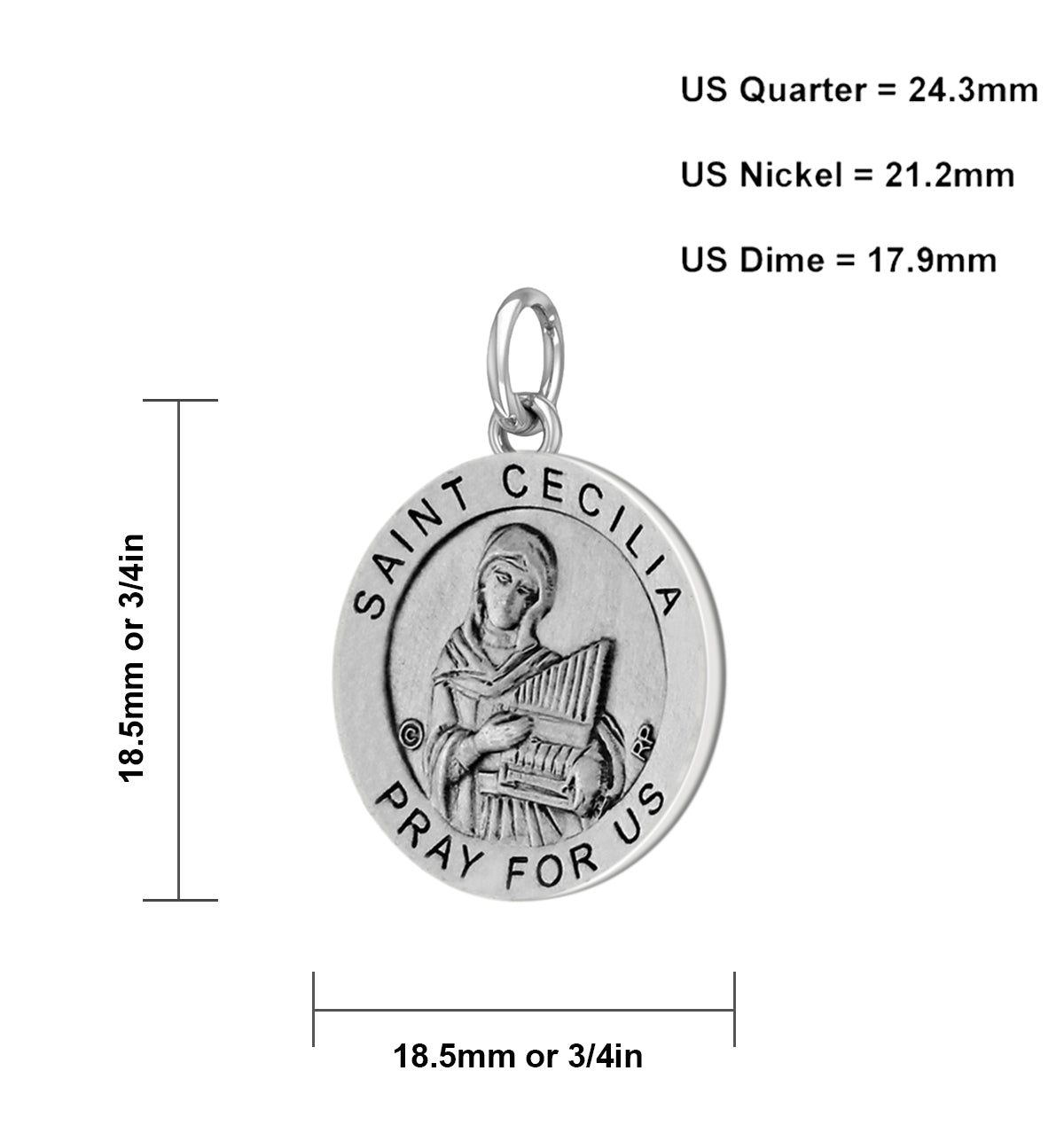 Round Saint Cecilia Medal -Crafted in Antique 925 Sterling Silver