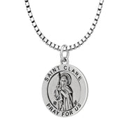 Ladies 925 Sterling Silver 18.5mm Antiqued Saint Clare Medal Pendant Necklace - US Jewels