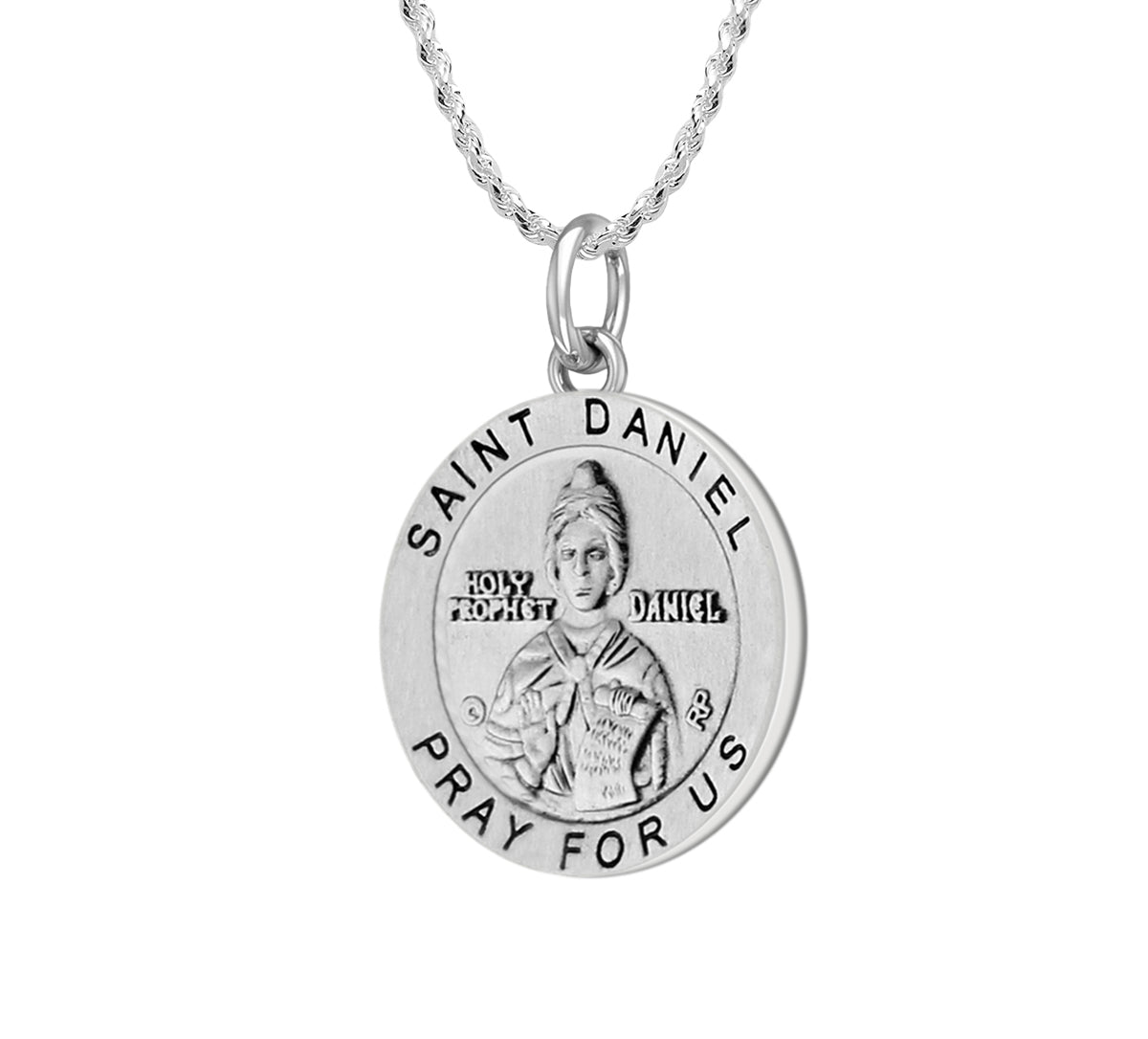 Ladies 925 Sterling Silver 18.5mm Antiqued Saint Daniel Medal Pendant Necklace - US Jewels