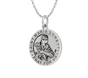 Ladies 925 Sterling Silver 18.5mm Antiqued Saint Maria Goretti Medal Pendant Necklace - US Jewels
