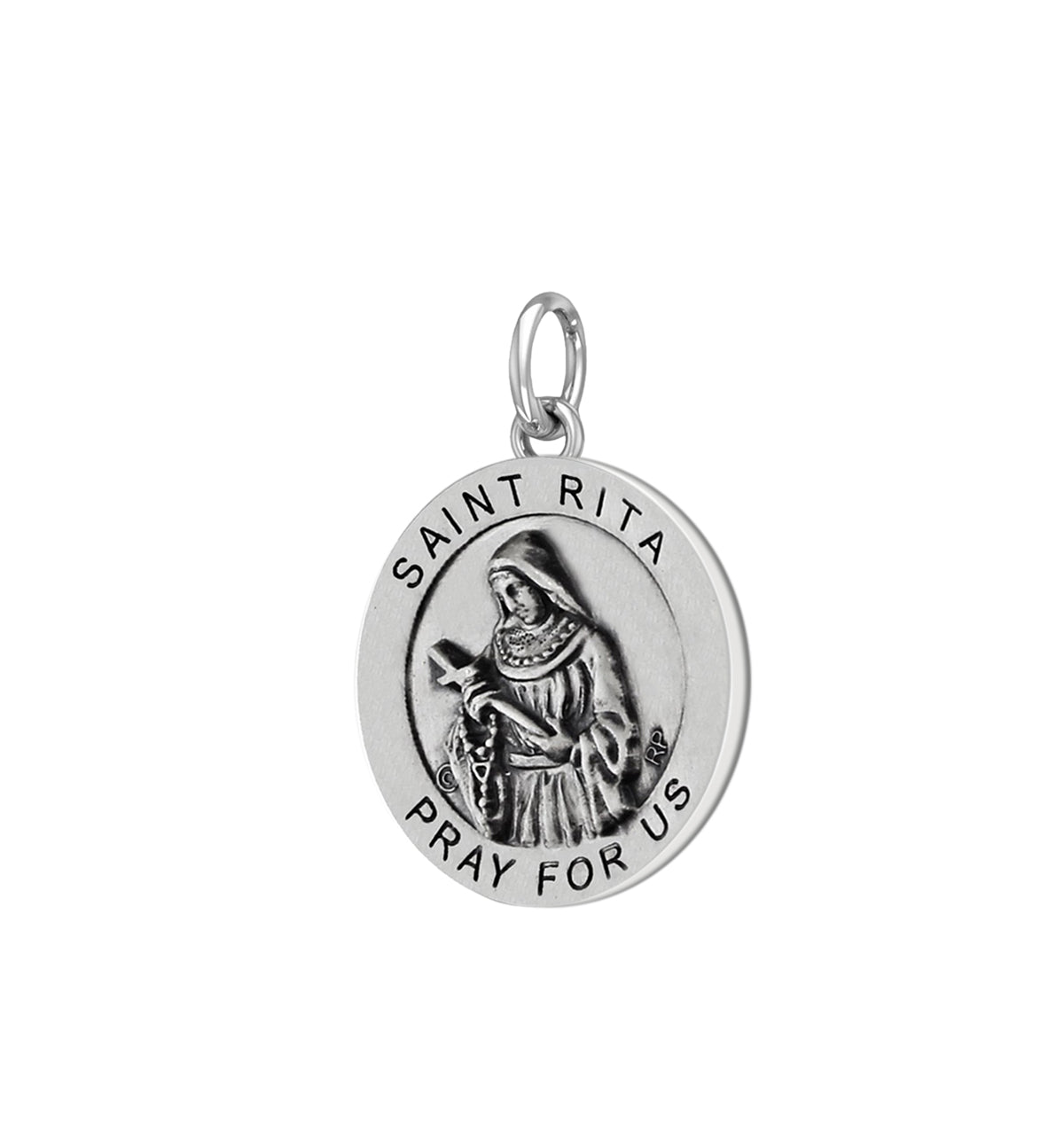 Ladies 925 Sterling Silver 18.5mm Antiqued Saint Rita Medal Pendant Necklace - US Jewels