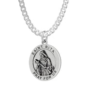 Ladies 925 Sterling Silver 18.5mm Antiqued Saint Rita Medal Pendant Necklace - US Jewels