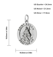 Ladies 925 Sterling Silver 18.5mm Antiqued Saint Rocco Medal Pendant Necklace - US Jewels