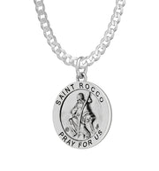 Ladies 925 Sterling Silver 18.5mm Antiqued Saint Rocco Medal Pendant Necklace - US Jewels