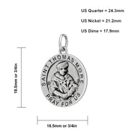 Ladies 925 Sterling Silver 18.5mm Antiqued Saint Thomas More Medal Pendant Necklace - US Jewels