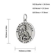 Ladies 925 Sterling Silver 18.5mm Antiqued Saint Valentine Medal Pendant Necklace - US Jewels