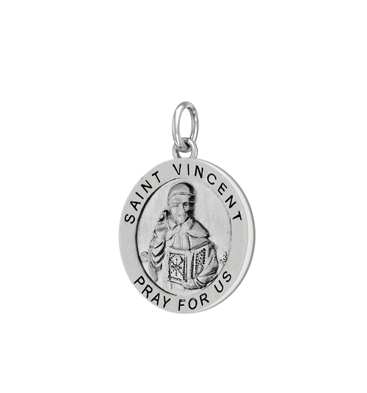 Ladies 925 Sterling Silver 18.5mm Antiqued Saint Vincent Medal Pendant Necklace - US Jewels