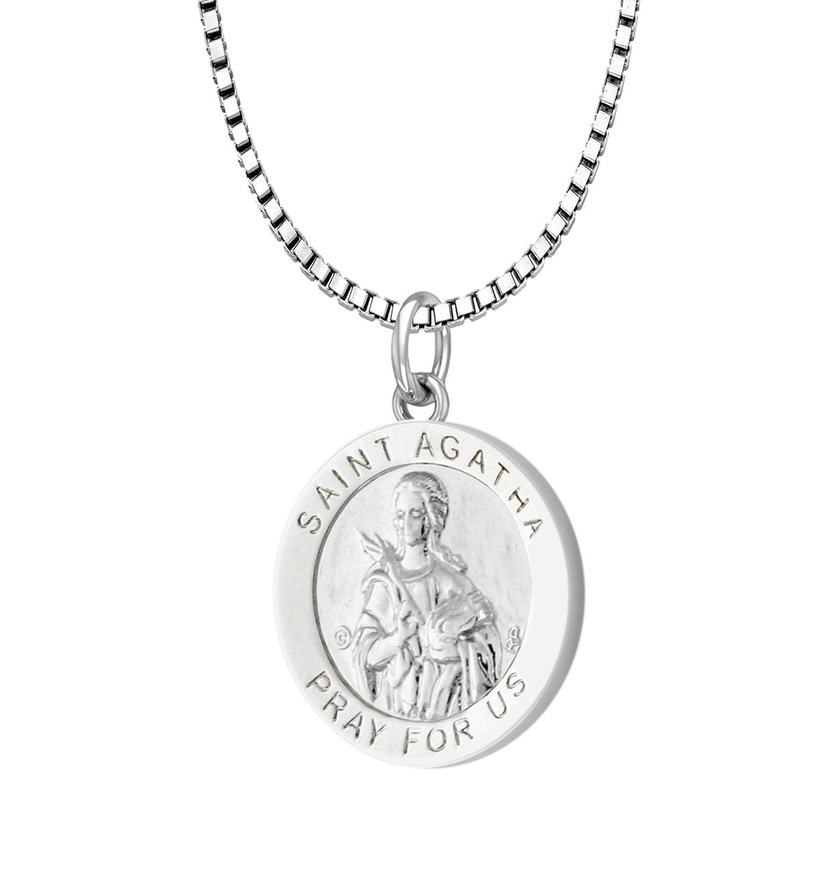 Ladies 925 Sterling Silver 18.5mm Polished Saint Agatha Medal Pendant Necklace - US Jewels