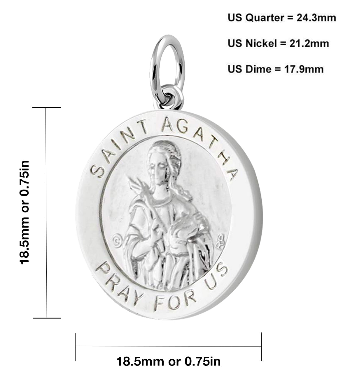 Ladies 925 Sterling Silver 18.5mm Polished Saint Agatha Medal Pendant Necklace - US Jewels