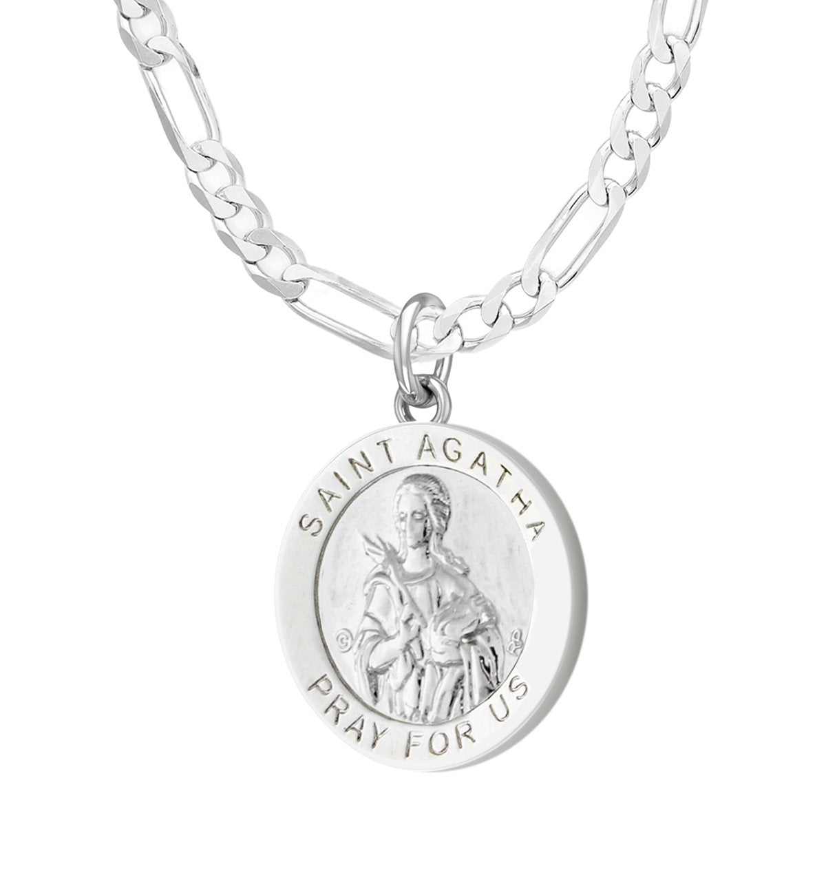 Round Saint Agatha Medal -Crafted in Polished 925 Sterling Silver 