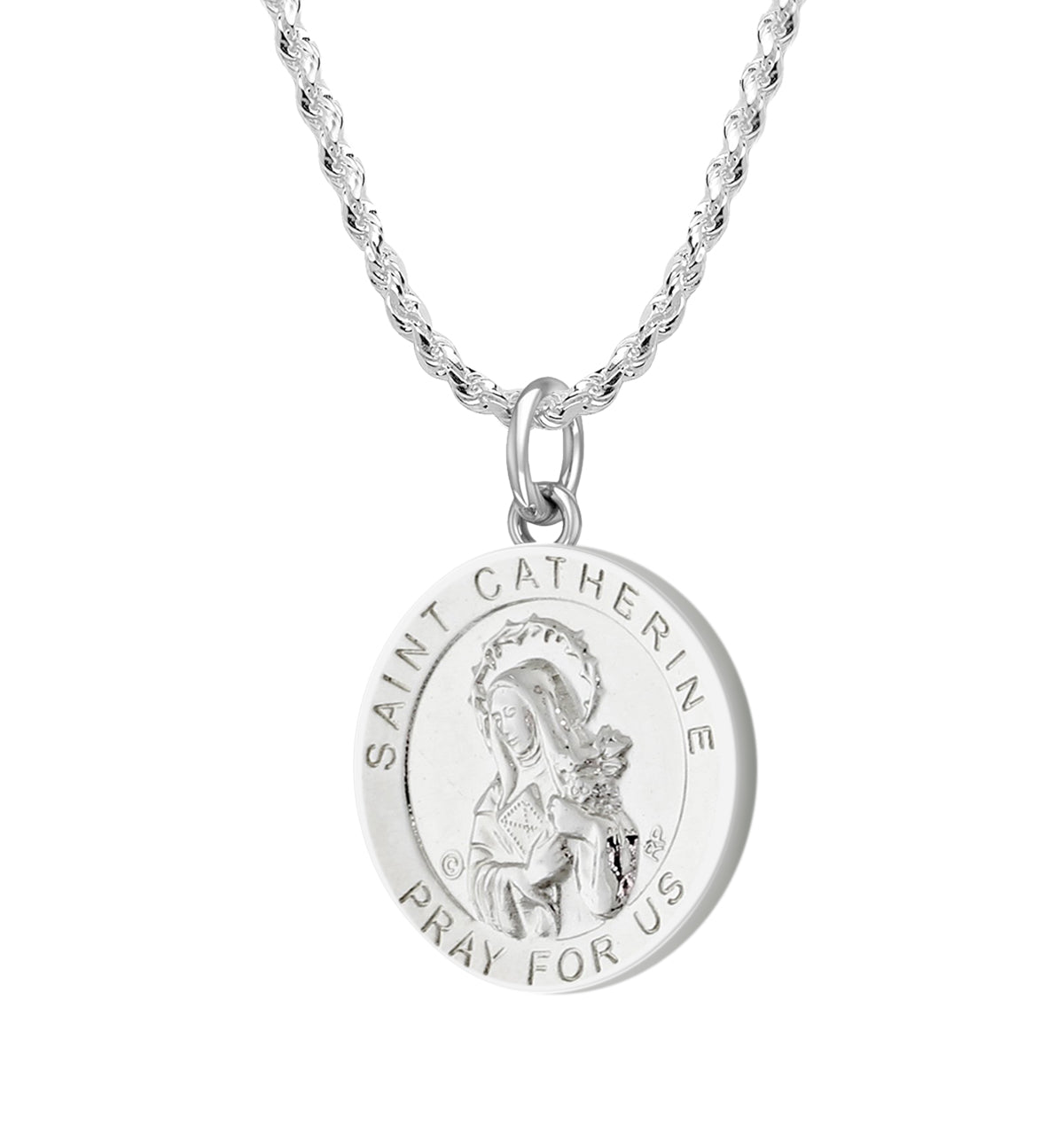 Ladies 925 Sterling Silver 18.5mm Polished Saint Catherine Medal Pendant Necklace - US Jewels