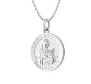 Ladies 925 Sterling Silver 18.5mm Polished Saint Cecilia Medal Pendant Necklace - US Jewels