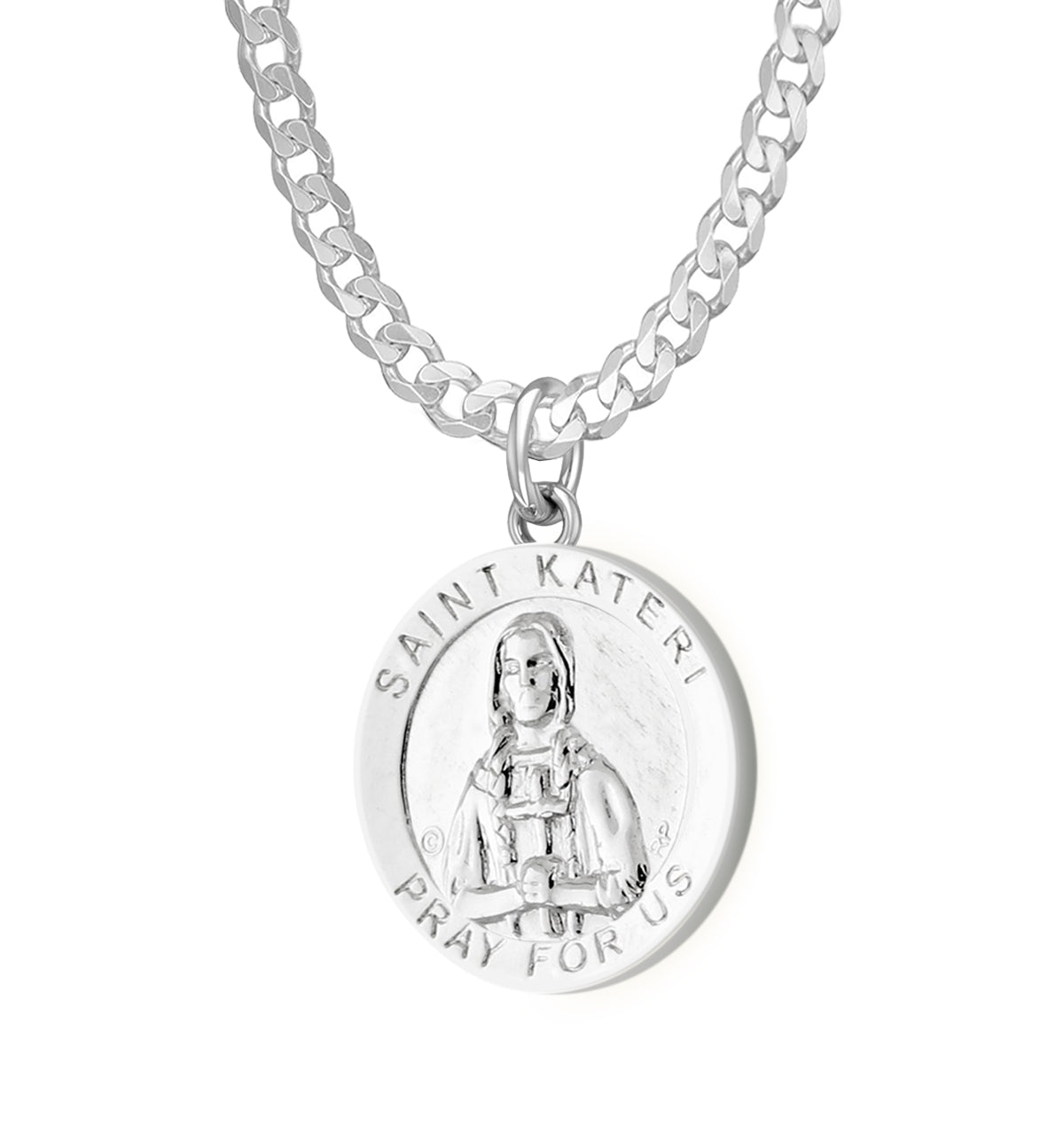 Ladies 925 Sterling Silver 18.5mm Polished Saint Kateri Medal Pendant Necklace - US Jewels