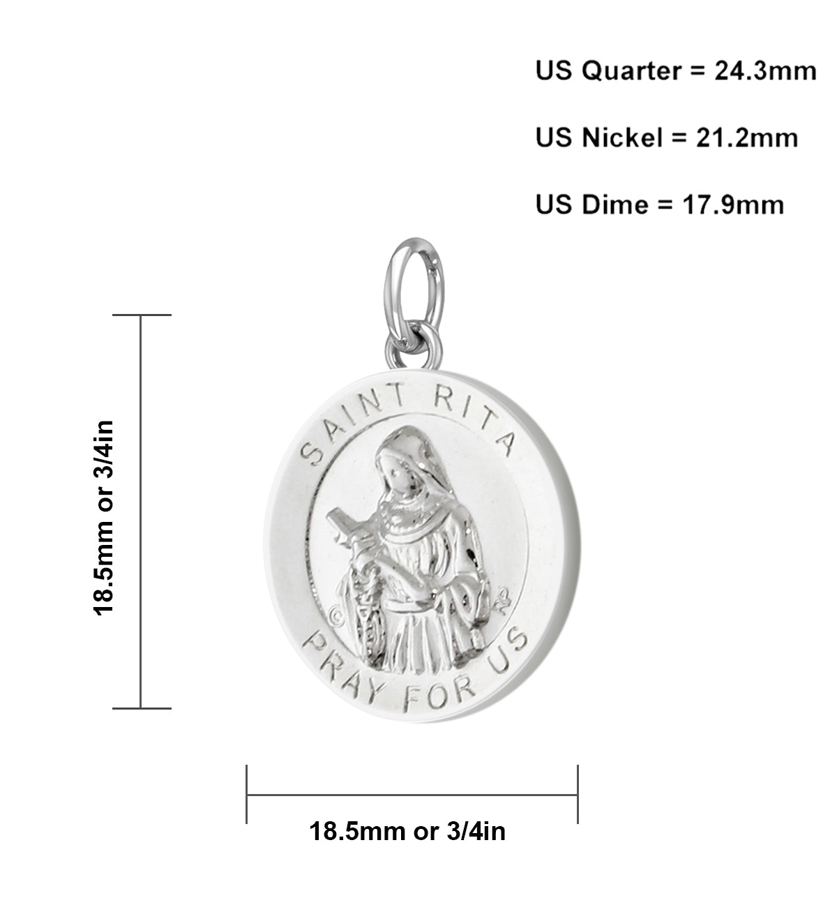 Ladies 925 Sterling Silver 18.5mm Polished Saint Rita Medal Pendant Necklace - US Jewels