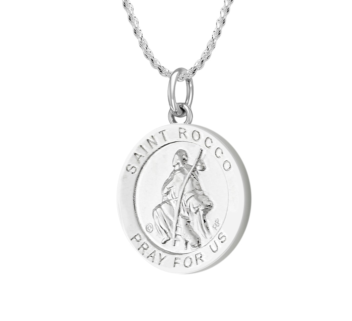 Ladies 925 Sterling Silver 18.5mm Polished Saint Rocco Medal Pendant Necklace - US Jewels
