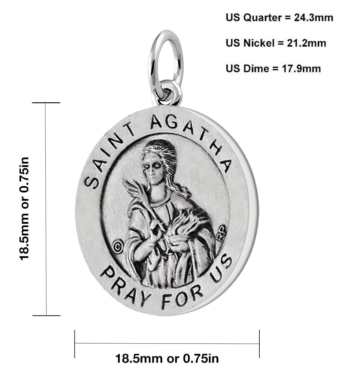 Ladies 925 Sterling Silver 18.5mm Saint Agatha Antiqued Medal Pendant Necklace - US Jewels