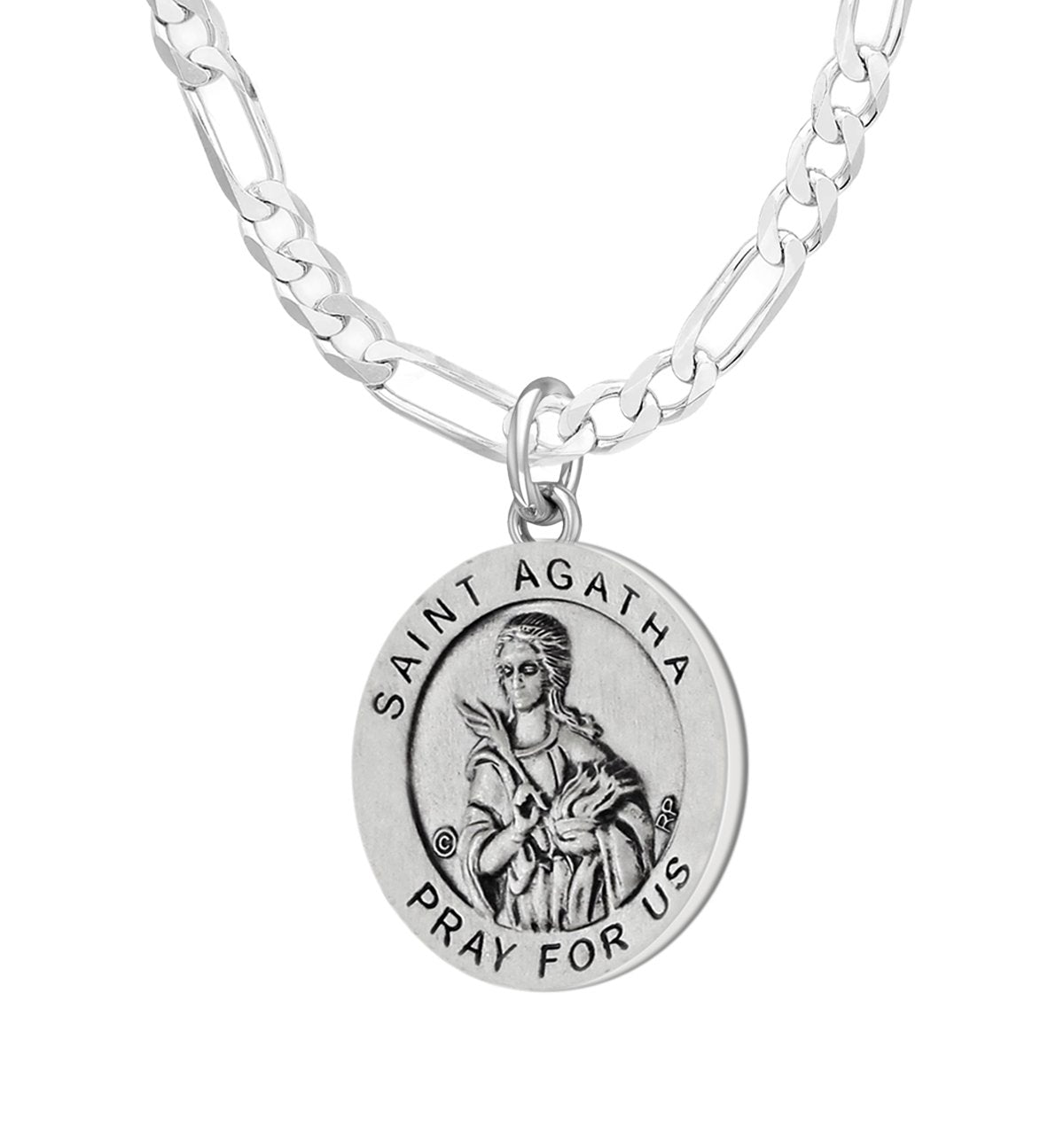 Ladies 925 Sterling Silver 18.5mm Saint Agatha Antiqued Medal Pendant Necklace - US Jewels